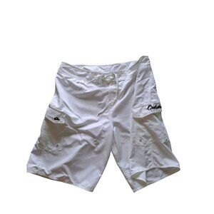 Quiksilver Mens White Cargo Swim Board Shorts  Drawstring Waist Pockets Size 38